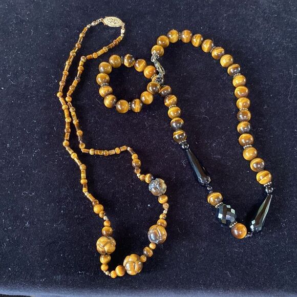Set of 2 Tiger Eye Beaded Necklaces 18” - Picture 3 of 9